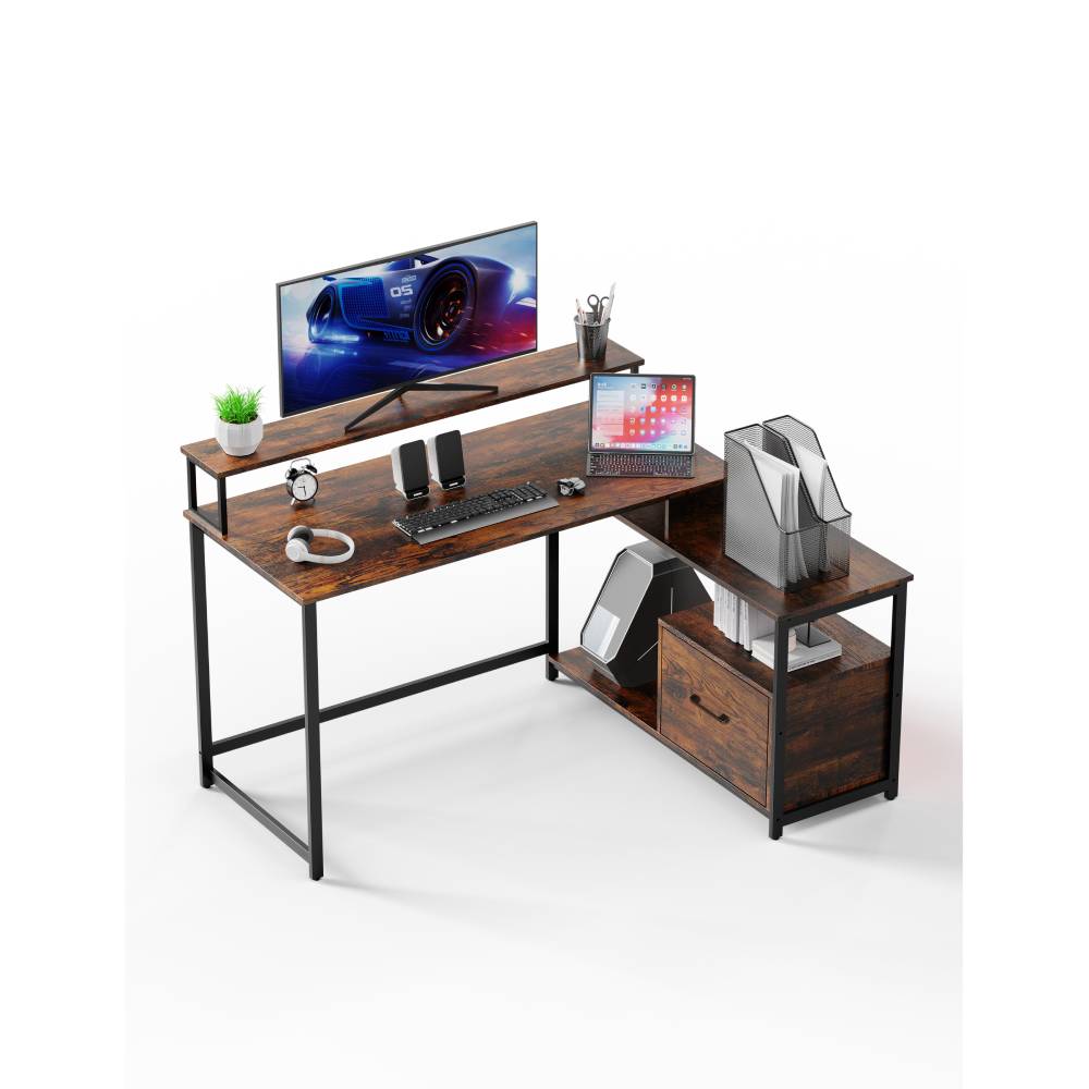 94.5 Home Office Desks, Computer Gaming Desk with Storage, LED