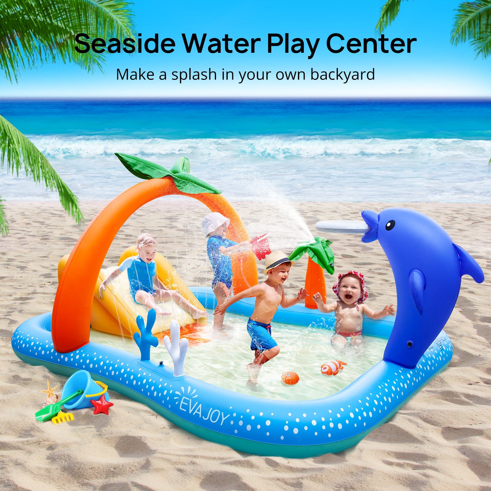 Sable Inflatable Pool, 95 x 75 x 40in Rectangular Swimming Pool for Toddlers, Kids, Family, Above Ground, Backyard, Outdoor