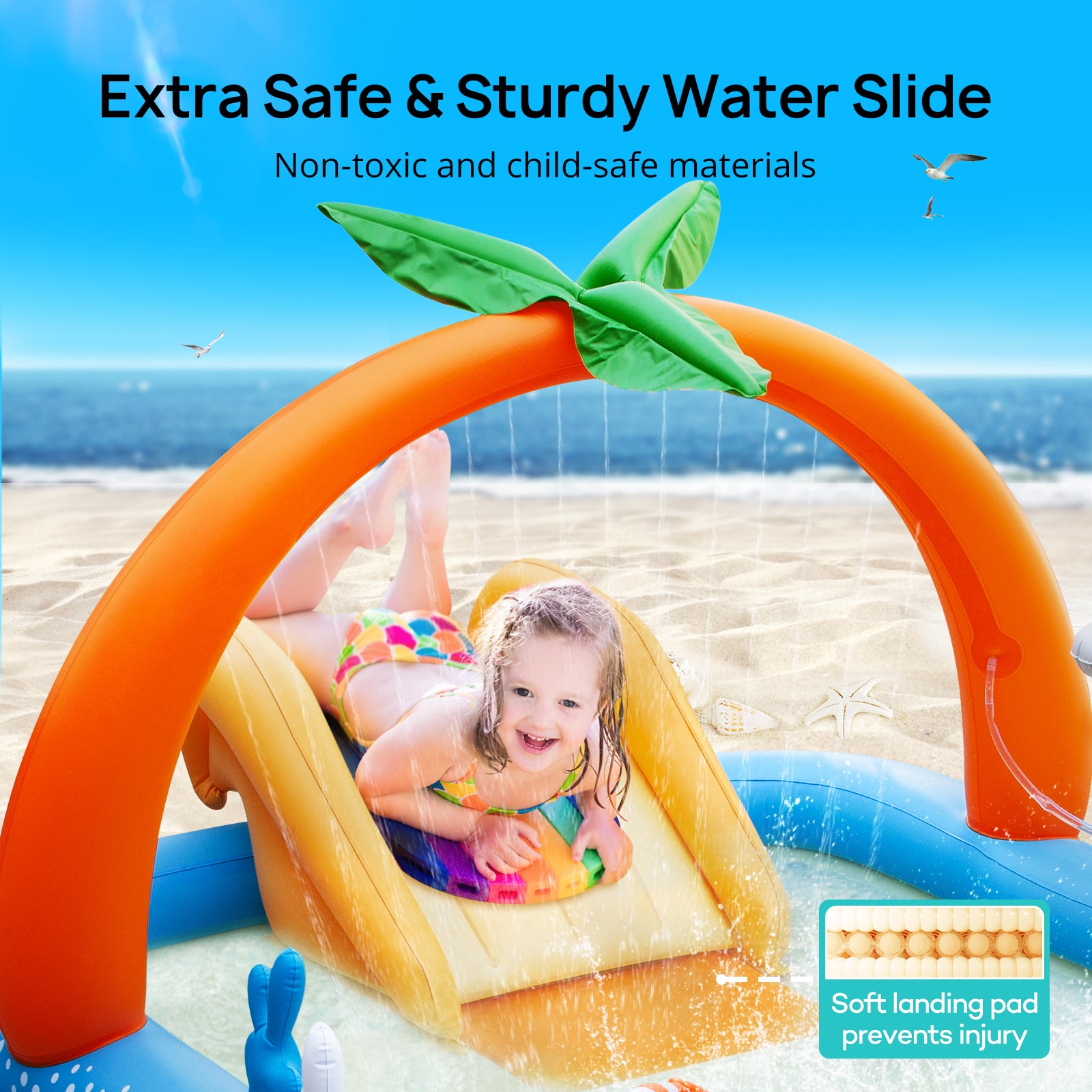 Sable Inflatable Pool, 95 x 75 x 40in Rectangular Swimming Pool for Toddlers, Kids, Family, Above Ground, Backyard, Outdoor