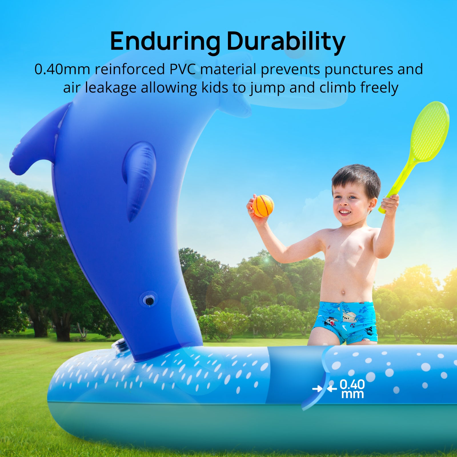 Sable Inflatable Pool, 95 x 75 x 40in Rectangular Swimming Pool for Toddlers, Kids, Family, Above Ground, Backyard, Outdoor