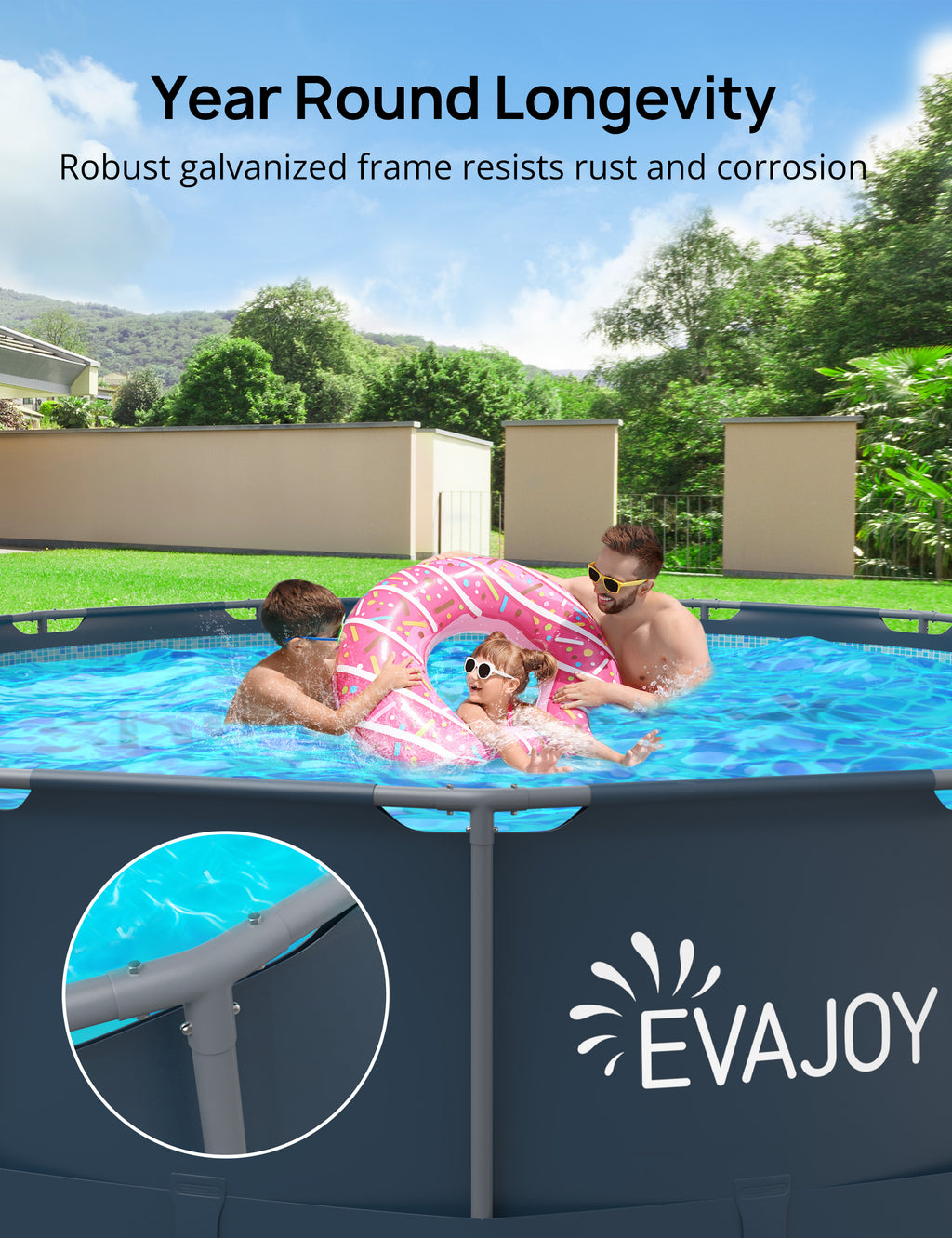 EVAJOY 16ft x 48in Metal Frame Swimming Pool Set, Round Above Ground Pool Set with 2000 GPH Sand Filter Pump, Pool Ladder, Ground Cloth, Pool Cover for Backyard, Garden