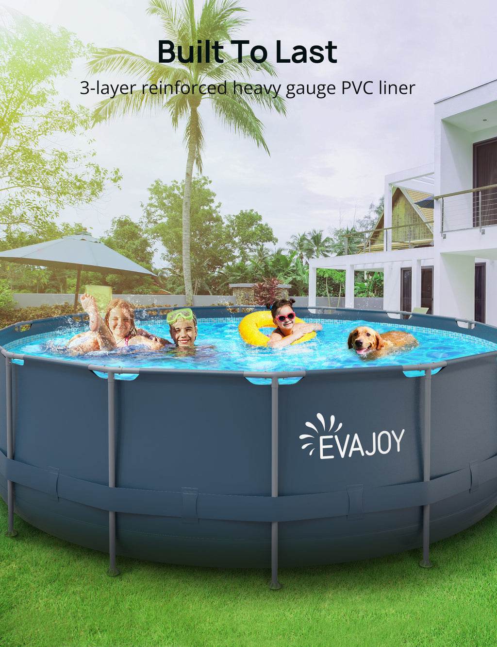 EVAJOY 16ft x 48in Metal Frame Swimming Pool Set, Round Above Ground Pool Set with 2000 GPH Sand Filter Pump, Pool Ladder, Ground Cloth, Pool Cover for Backyard, Garden