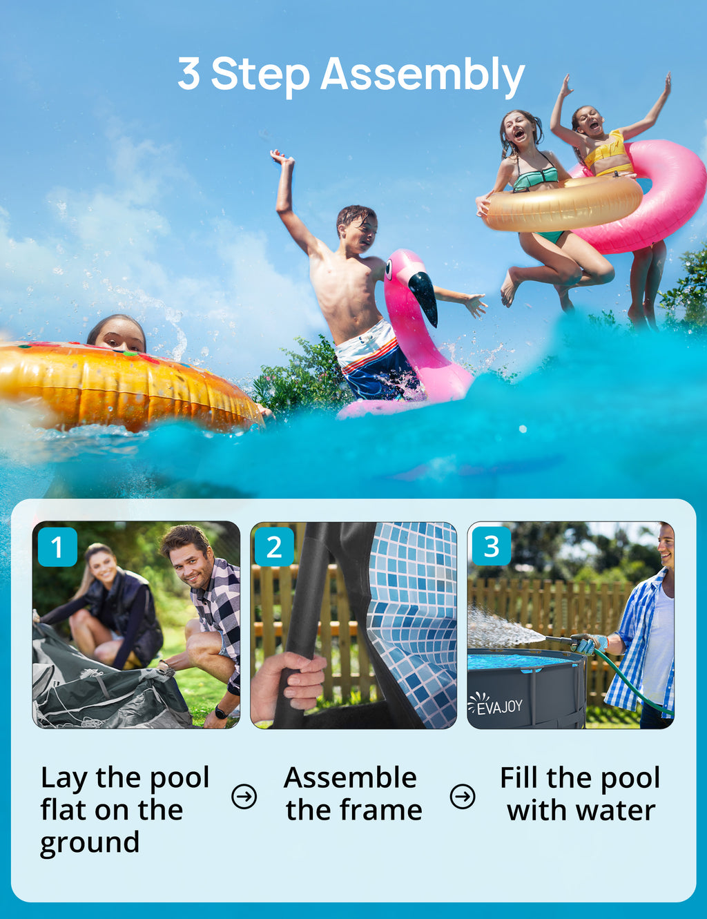 EVAJOY 16ft x 48in Metal Frame Swimming Pool Set, Round Above Ground Pool Set with 2000 GPH Sand Filter Pump, Pool Ladder, Ground Cloth, Pool Cover for Backyard, Garden