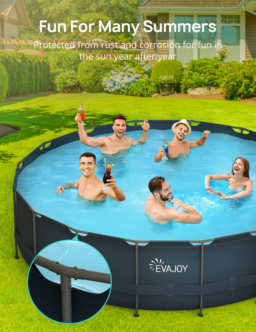 EVAJOY 18ft x 52in Metal Frame Swimming Pool Set, Round Above Ground Set with Cartridge Filter Pump, Filter Cartridge, Pool Ladder, Ground Cloth, Pool Cover for Backyard, Garden