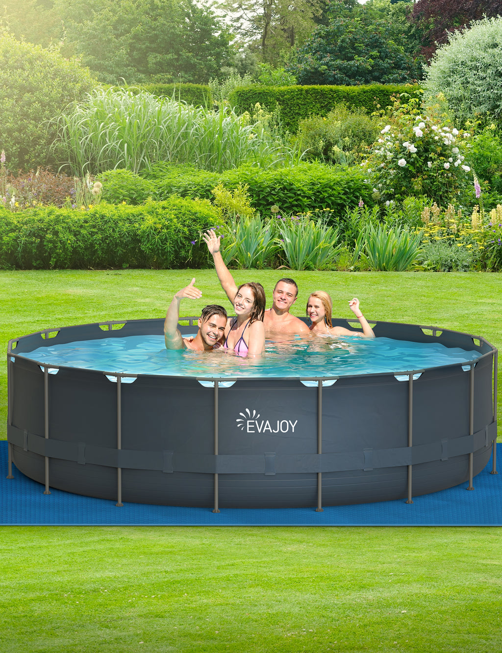 EVAJOY 18ft x 52in Metal Frame Swimming Pool Set, Round Above Ground Set with Cartridge Filter Pump, Filter Cartridge, Pool Ladder, Ground Cloth, Pool Cover for Backyard, Garden