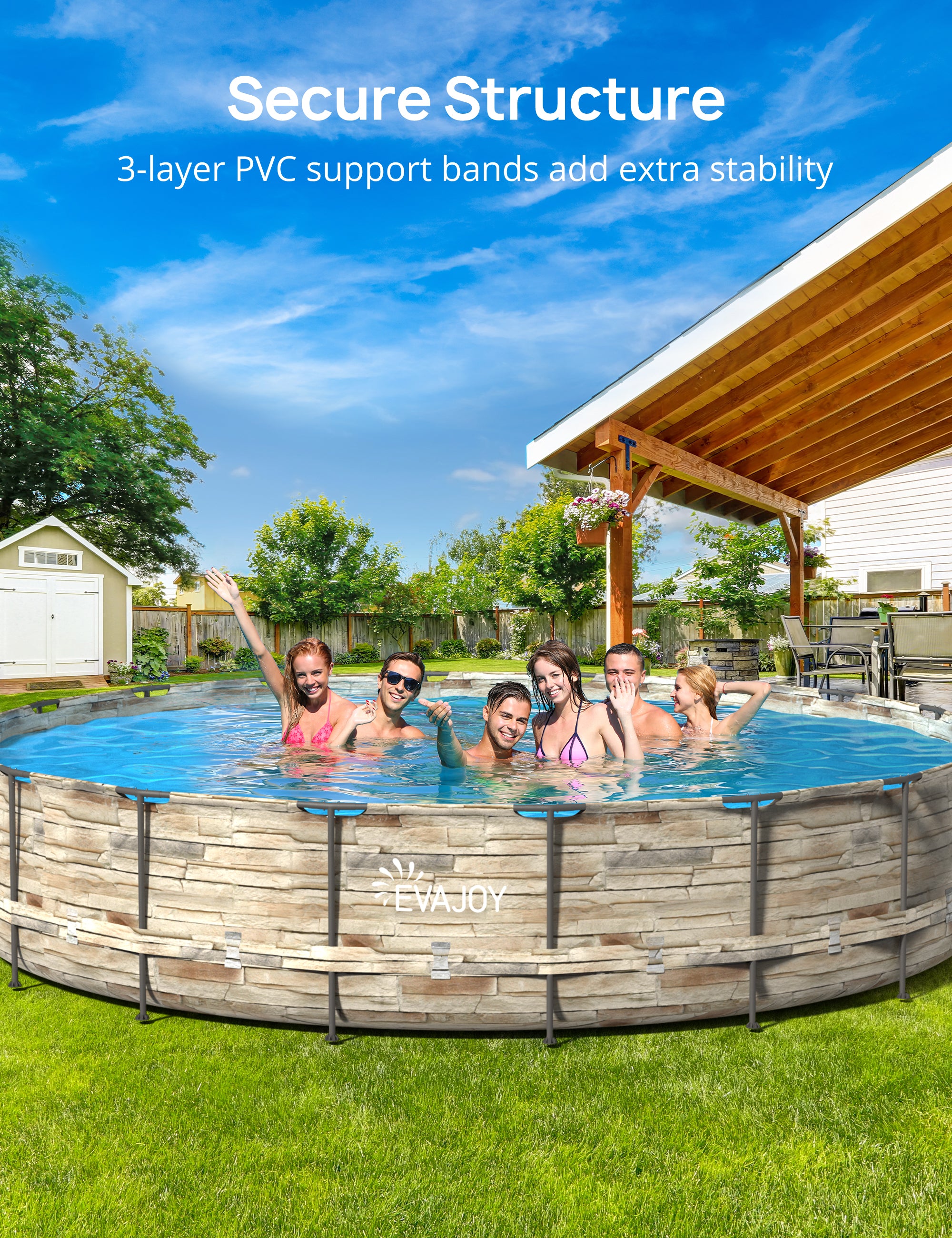 EVAJOY 24ft x 52inch Metal Frame Swimming Pool Set, Round Above Ground Pool Set with Sand Filter Pump, Pool Ladder, Ground Cloth, Pool Cover for Backyard, Garden