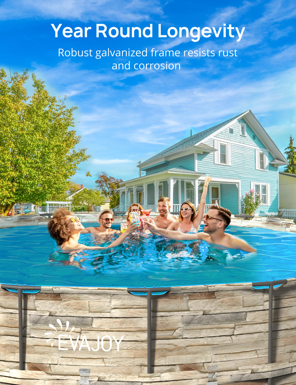 EVAJOY 24ft x 52inch Metal Frame Swimming Pool Set, Round Above Ground Pool Set with Sand Filter Pump, Pool Ladder, Ground Cloth, Pool Cover for Backyard, Garden