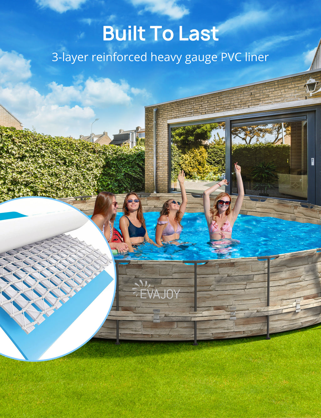 EVAJOY 24ft x 52inch Metal Frame Swimming Pool Set, Round Above Ground Pool Set with Sand Filter Pump, Pool Ladder, Ground Cloth, Pool Cover for Backyard, Garden