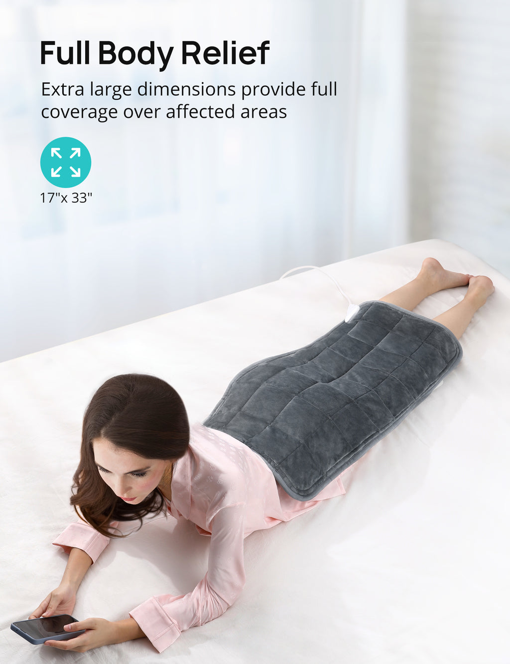 Weighted Heating Pad 17''x 33" XXXL Electric Heating Pad for Back Pain Relief, 5LBS with 6 Heat Settings 2H Auto-Off Heat Pad for Shoulder Arms Legs Cramps Washable EJ-BD013