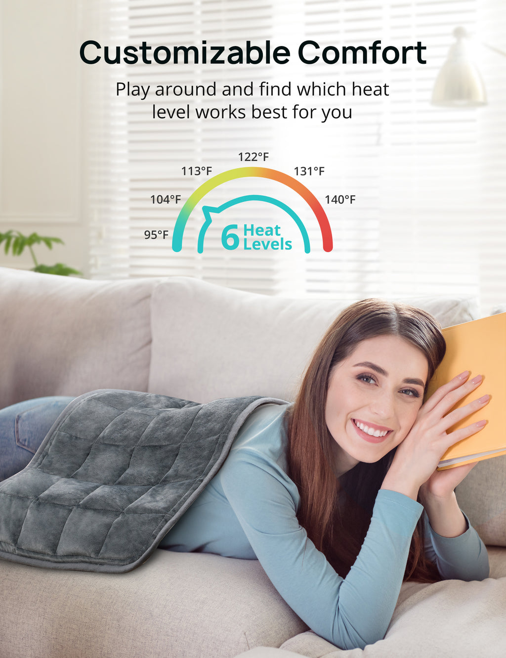 Weighted Heating Pad 17''x 33" XXXL Electric Heating Pad for Back Pain Relief, 5LBS with 6 Heat Settings 2H Auto-Off Heat Pad for Shoulder Arms Legs Cramps Washable EJ-BD013