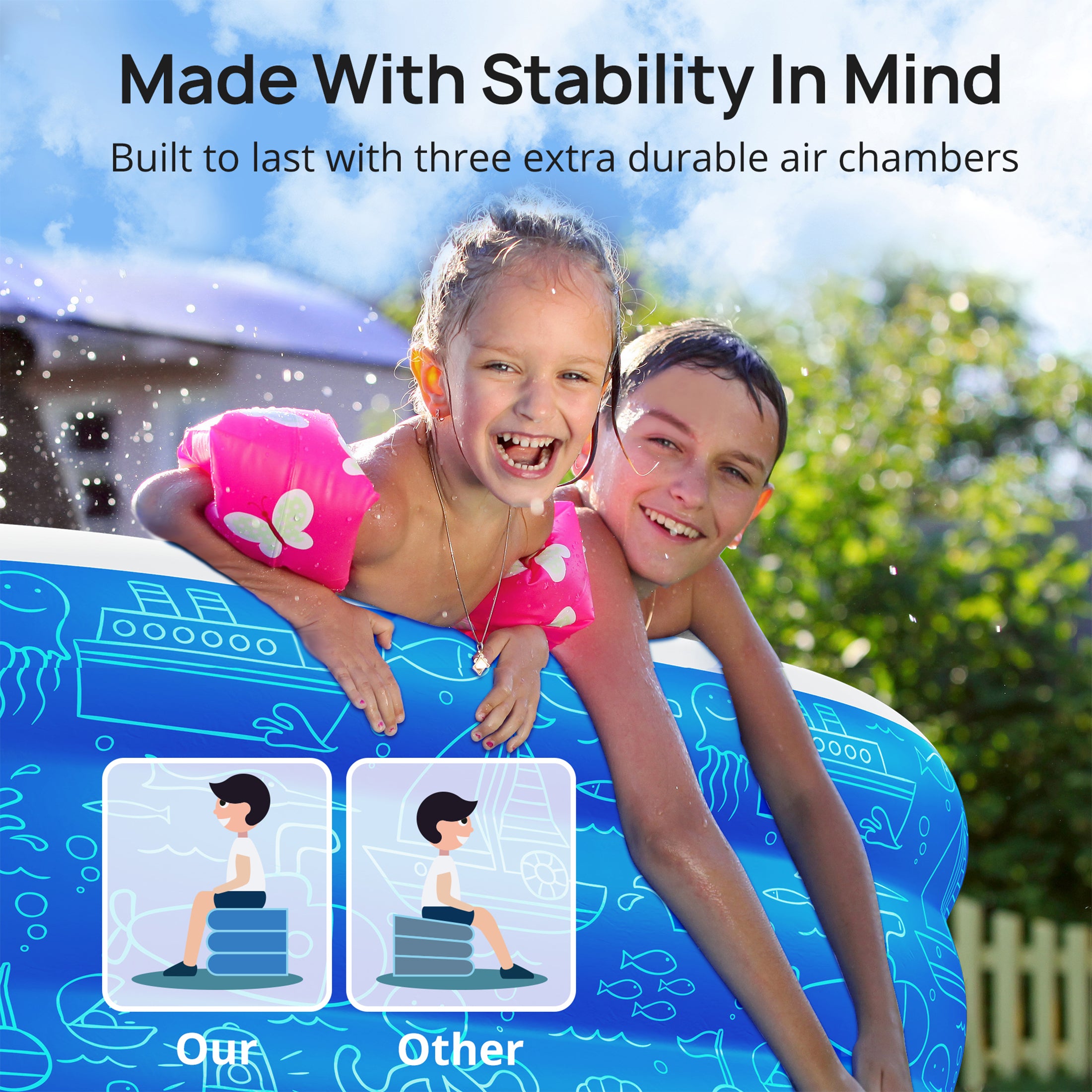 Inflatable Pool for Kids and Adults, 120" X 72" X 22" Oversized Thickened Family Swimming Pool for Toddlers, Outdoor, Garden, Backyard, Summer Water Party