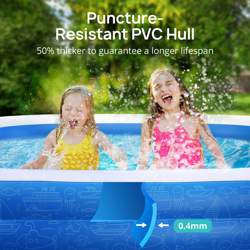 TaoTronics Inflatable Pool for Kids and Adults, 120" X 72" X 22" Oversized Thickened Family Swimming Pool for Toddlers, Outdoor, Garden, Backyard, Summer Water Party