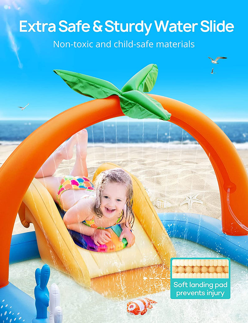 Kiddie Pool, Evajoy Inflatable Play Center Kiddie Pool with Slide, Wad